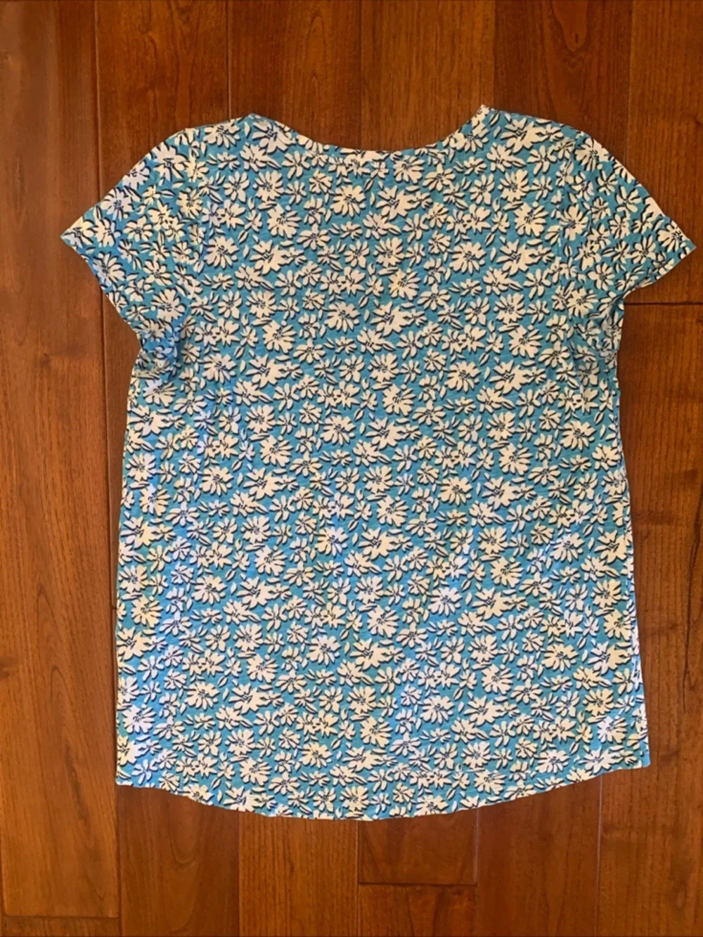Lilly Pulitzer Top Women's M Luna Blue Etta V-Neck Cotton Tee Palm Beach Petals